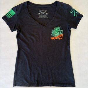 Grunt Style black v-neck St. Patrick’s Day graphic t-shirt tee size small